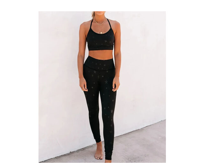 Black Printed Seamless High-Waist Yoga Set – Leggings & Sports Bra for Women